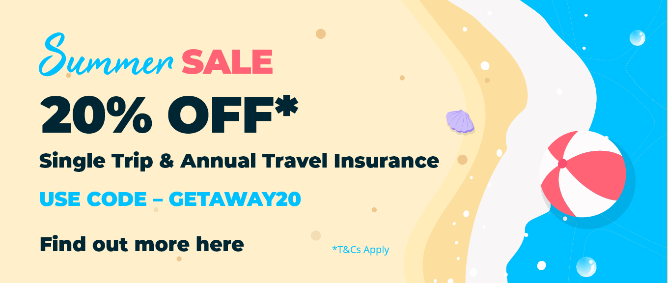 Summer Sale 20% Off* Single Trip & Annual Travel Insurance - Use Code GETAWAY20 *T&Cs Apply